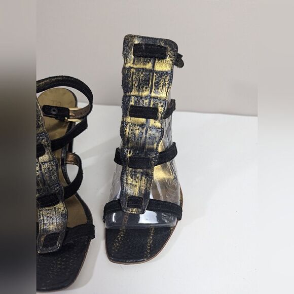unique vintage shoes, Io & To italian leather heels, Crocodile print gladiator - Picture 6 of 13